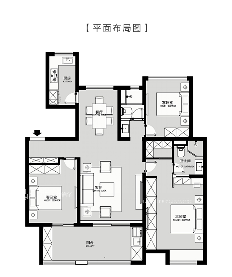 万科白鹭郡—A户型 软装设计研发户型解析-装修设计方案-南通锦华装饰